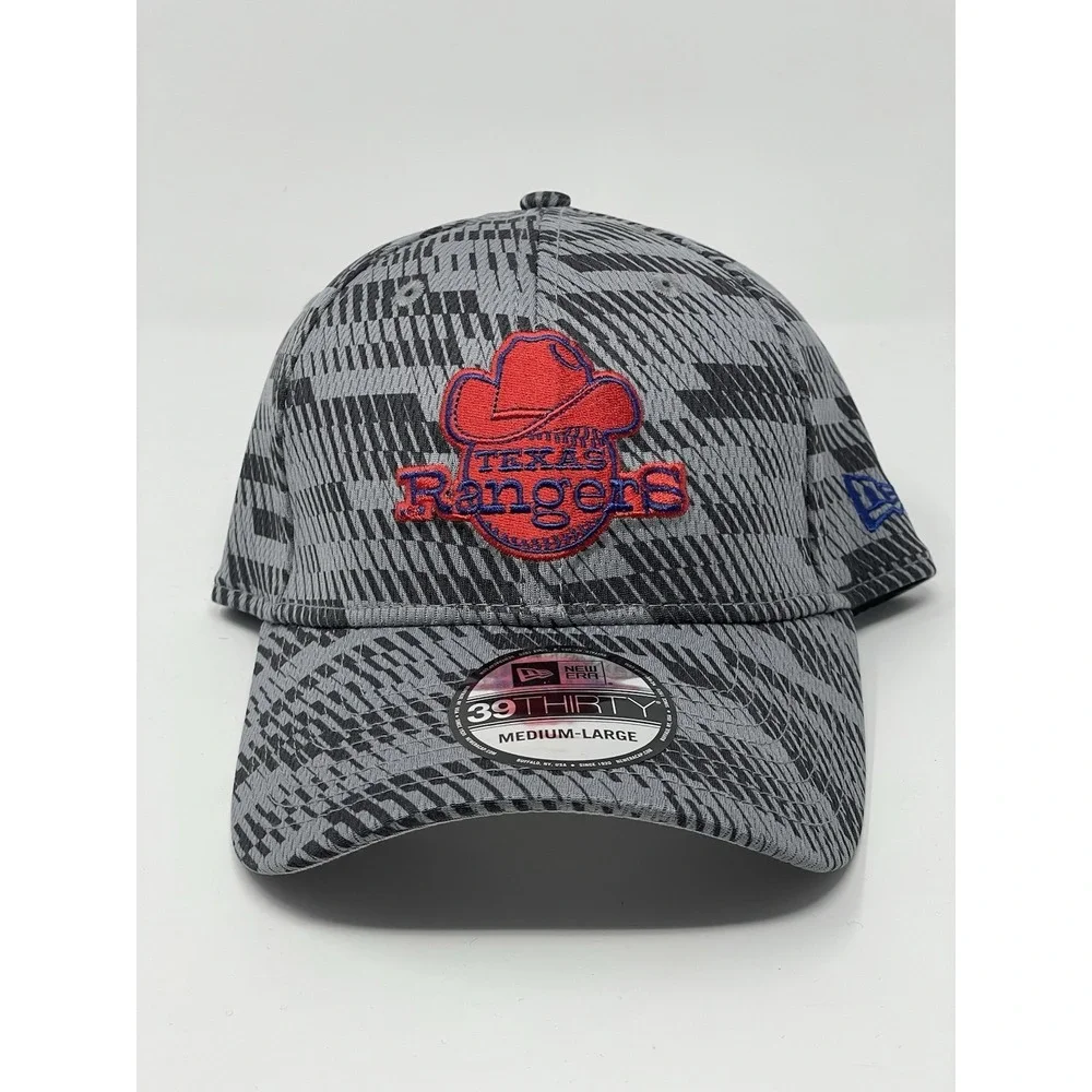 New Era Texas Rangers Hat 39Thirty Stretch Fit Cap Grey Red Blue Cowboy Logo New